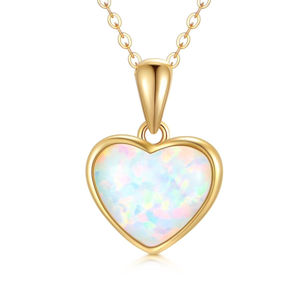 14K Gold Heart Opal Pendant Necklace For Women-1