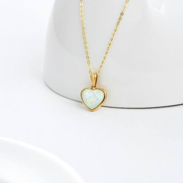 14K Gold Heart Shaped Opal Heart Pendant Necklace-3