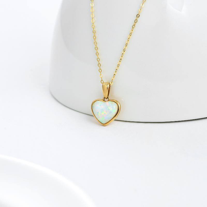 10K Gold Heart Opal Pendant Necklace For Women-3