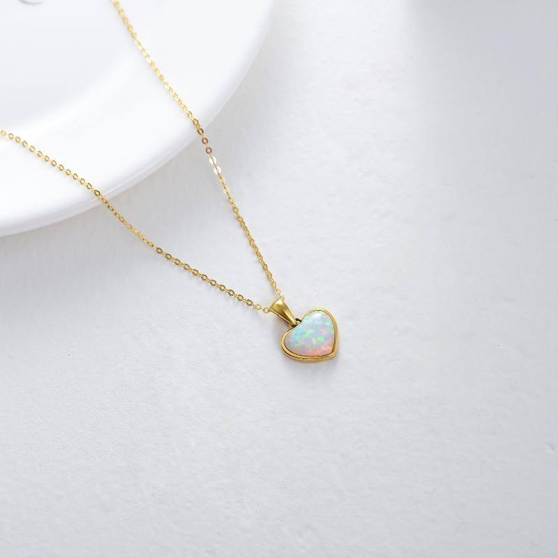 14K Gold Heart Opal Pendant Necklace For Women-4