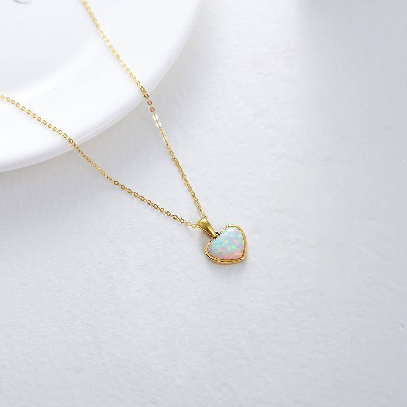 10K Gold Heart Opal Pendant Necklace For Women-4