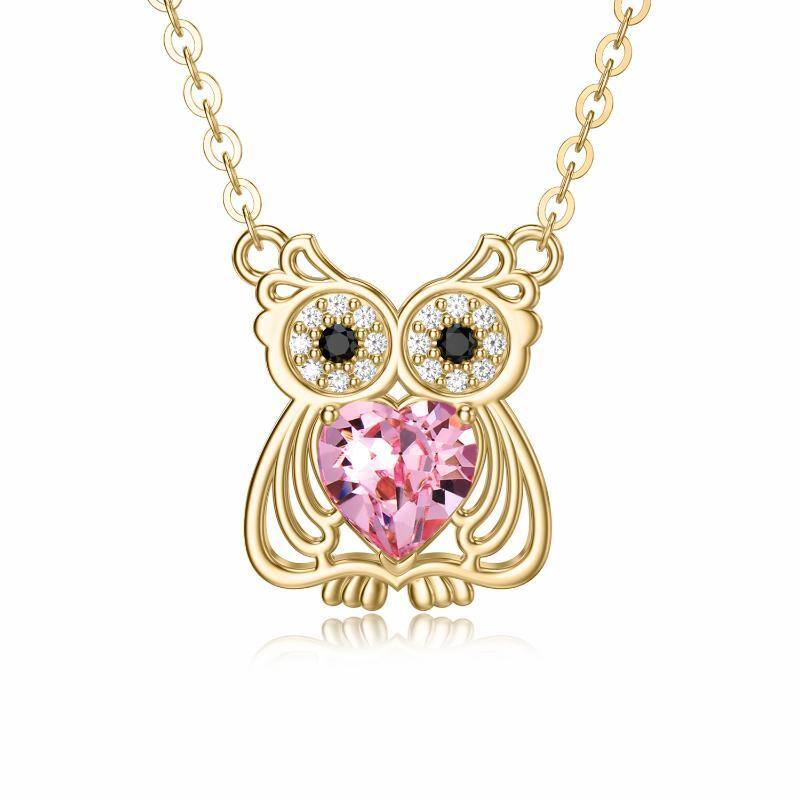 10K Gold Heart Shaped Cubic Zirconia Owl Pendant Necklace-1