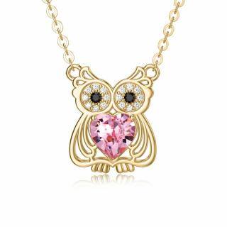 10K Gold Heart Shaped Cubic Zirconia Owl Pendant Necklace-44