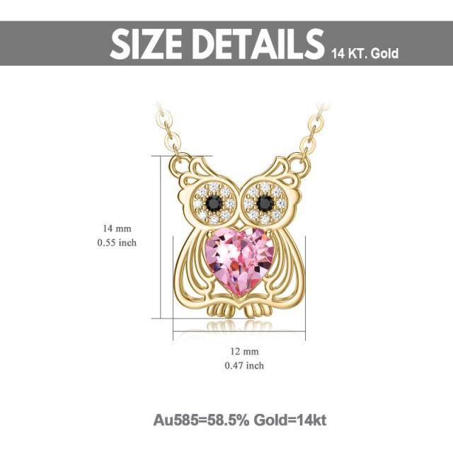 Collier avec pendentif hibou en forme de cœur en or 14 carats et zircone cubique-5