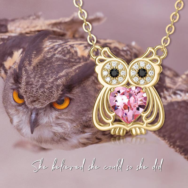 Collier avec pendentif hibou en forme de cœur en or 14 carats et zircone cubique-6