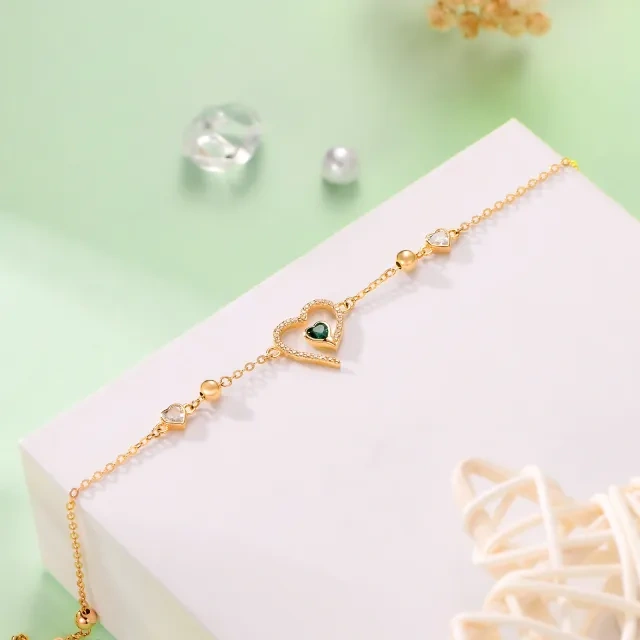 Pulsera de oro de 14 quilates con colgante en forma de corazón de circonita cúbica-3