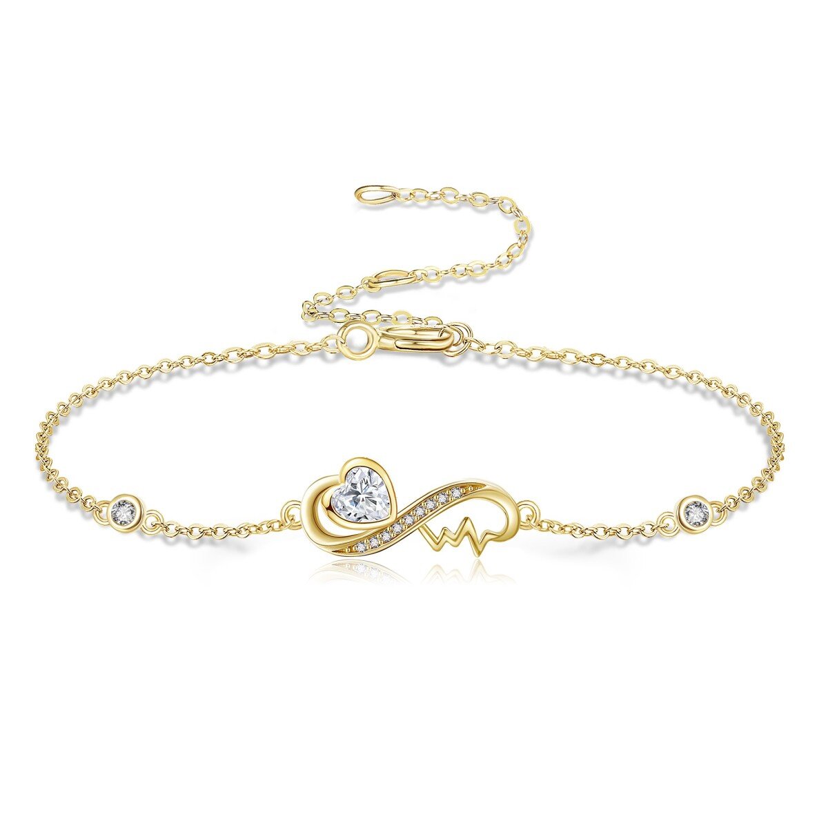 Pulseira com pingente de zircônia cúbica em ouro 14K para mulheres-1