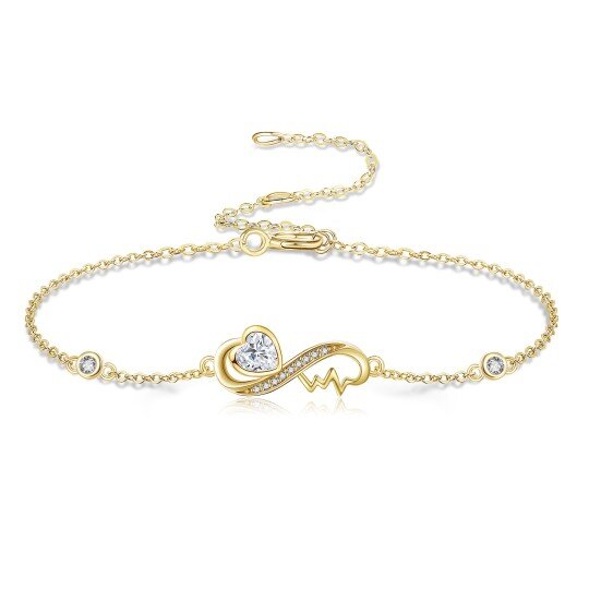 14K Gold Heart Shaped Cubic Zirkonia Herz Anhänger Armband