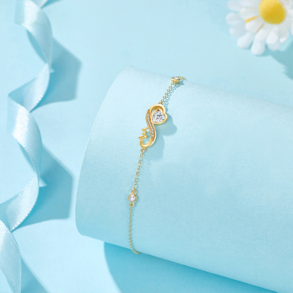 Pulsera de oro de 10 quilates con dije de corazón de circonita cúbica para mujer-2