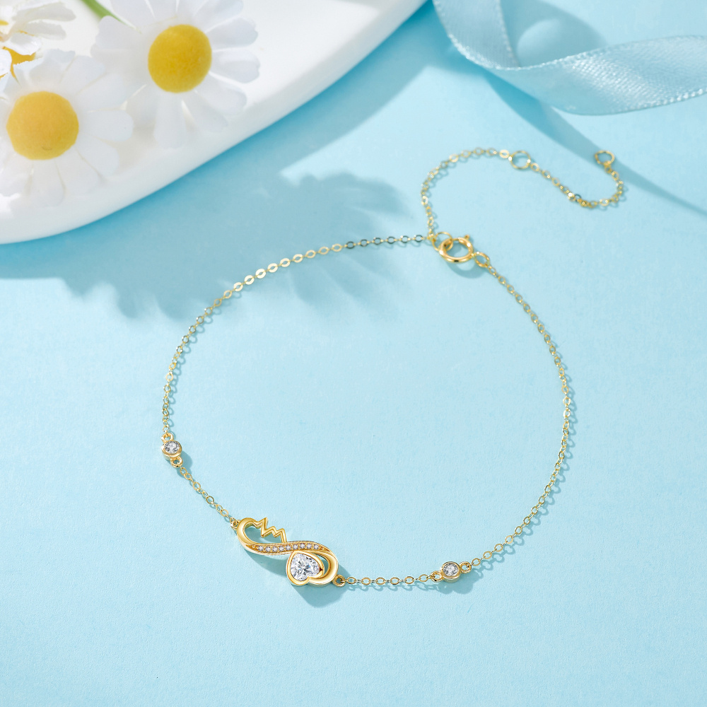Pulsera de oro de 10 quilates con dije de corazón de circonita cúbica para mujer-3