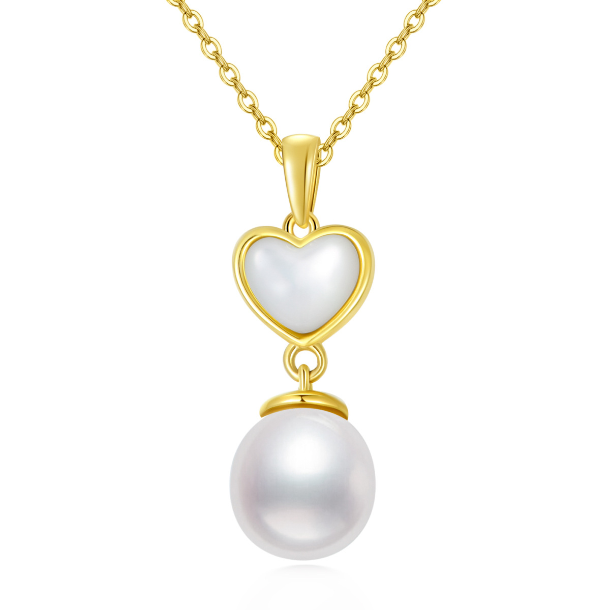 18K Gold Heart Pearl Pendant Necklace For Women-1