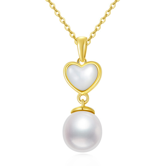 14K Gold Heart Pearl Pendant Necklace For Women