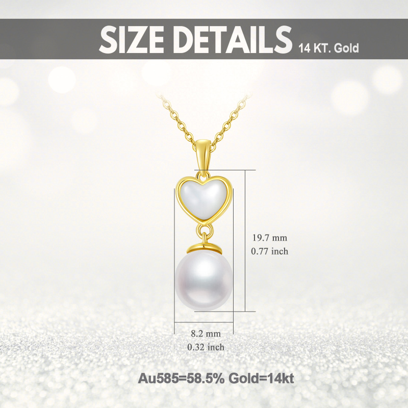 14K Gold Heart Pearl Pendant Necklace For Women-3