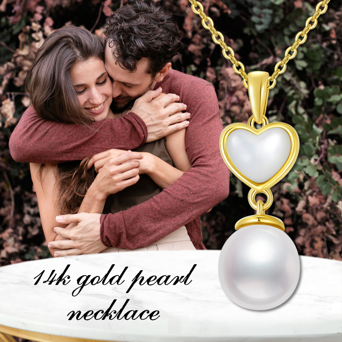 18K Gold Heart Pearl Pendant Necklace For Women-4