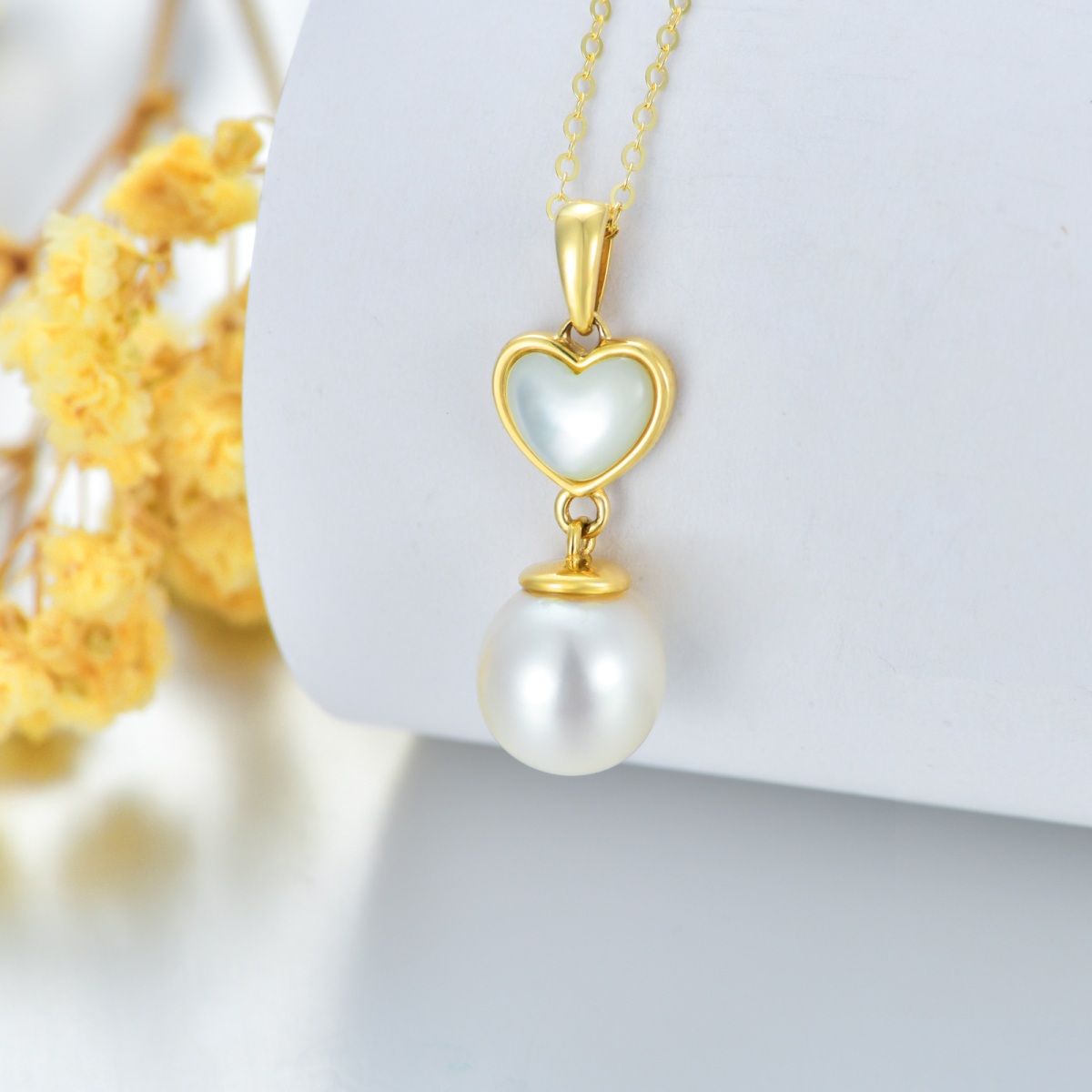 18K Gold Heart Pearl Pendant Necklace For Women-5