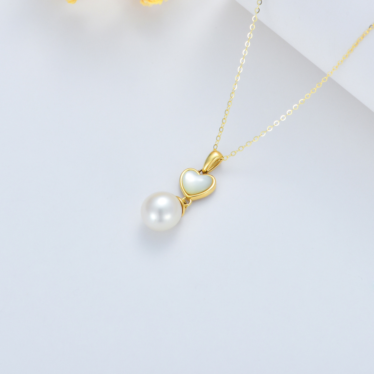 18K Gold Heart Pearl Pendant Necklace For Women-6