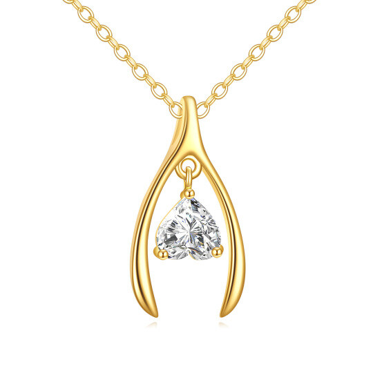 14K Gold Heart Shaped Cubic Zirconia Heart Pendant Necklace