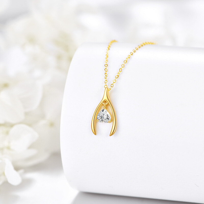 14K Yellow Gold Heart Cubic Zirconia Heart Pendant Necklace For Women-4