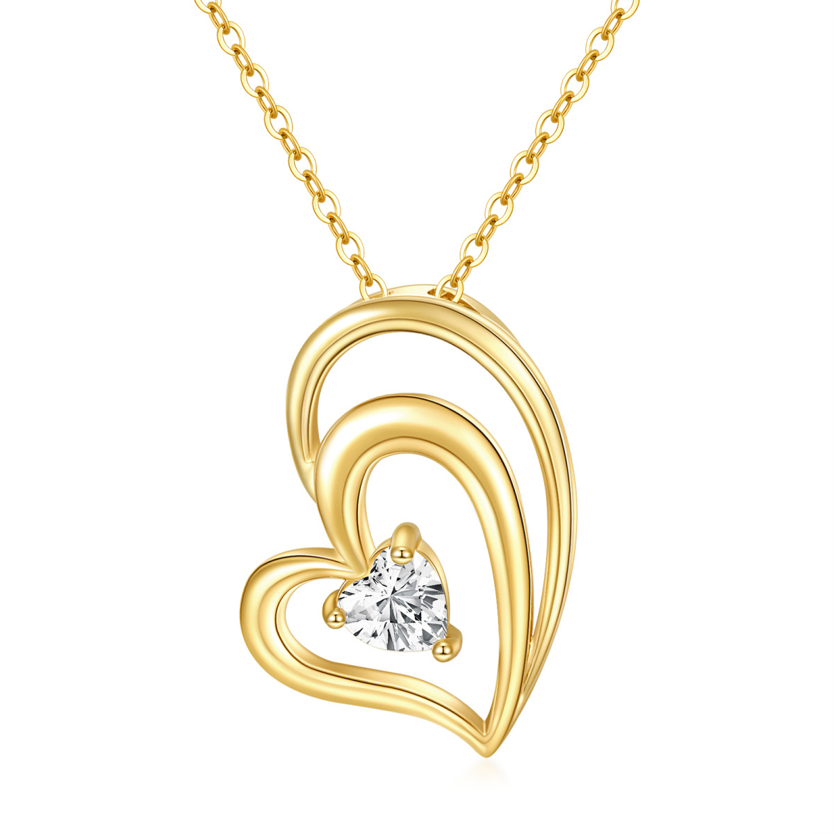 18K Gold Interlocking Heart Cubic Zirconia Heart Pendant Necklace-1