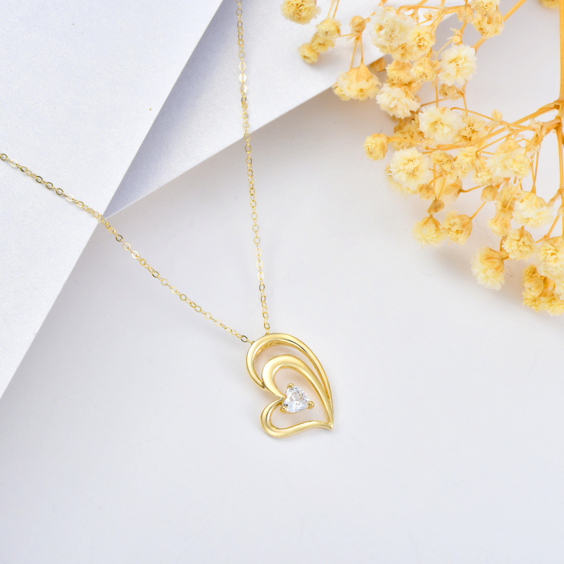 Halskette aus 10-karätigem Gold mit ineinandergreifendem Herzanhänger und Zirkonia-3