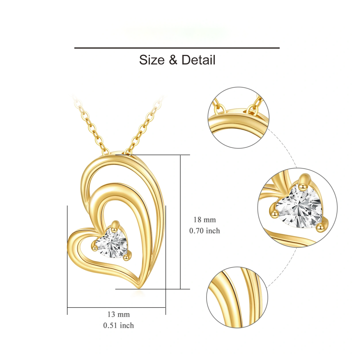 18K Gold Interlocking Heart Cubic Zirconia Heart Pendant Necklace-5