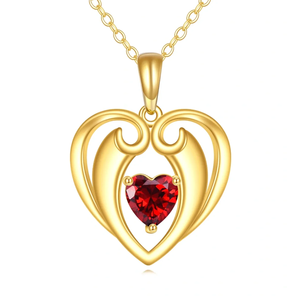 14K Gold Heart Cubic Zirconia Pendant Necklace For Women-1