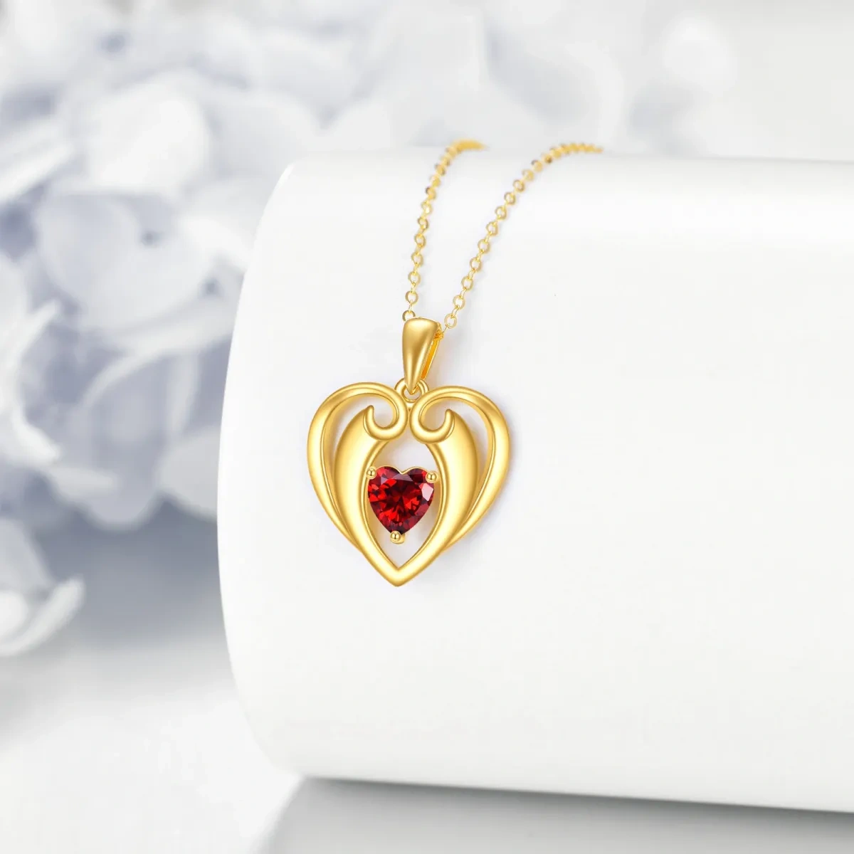 14K Gold Heart Cubic Zirconia Pendant Necklace For Women-3