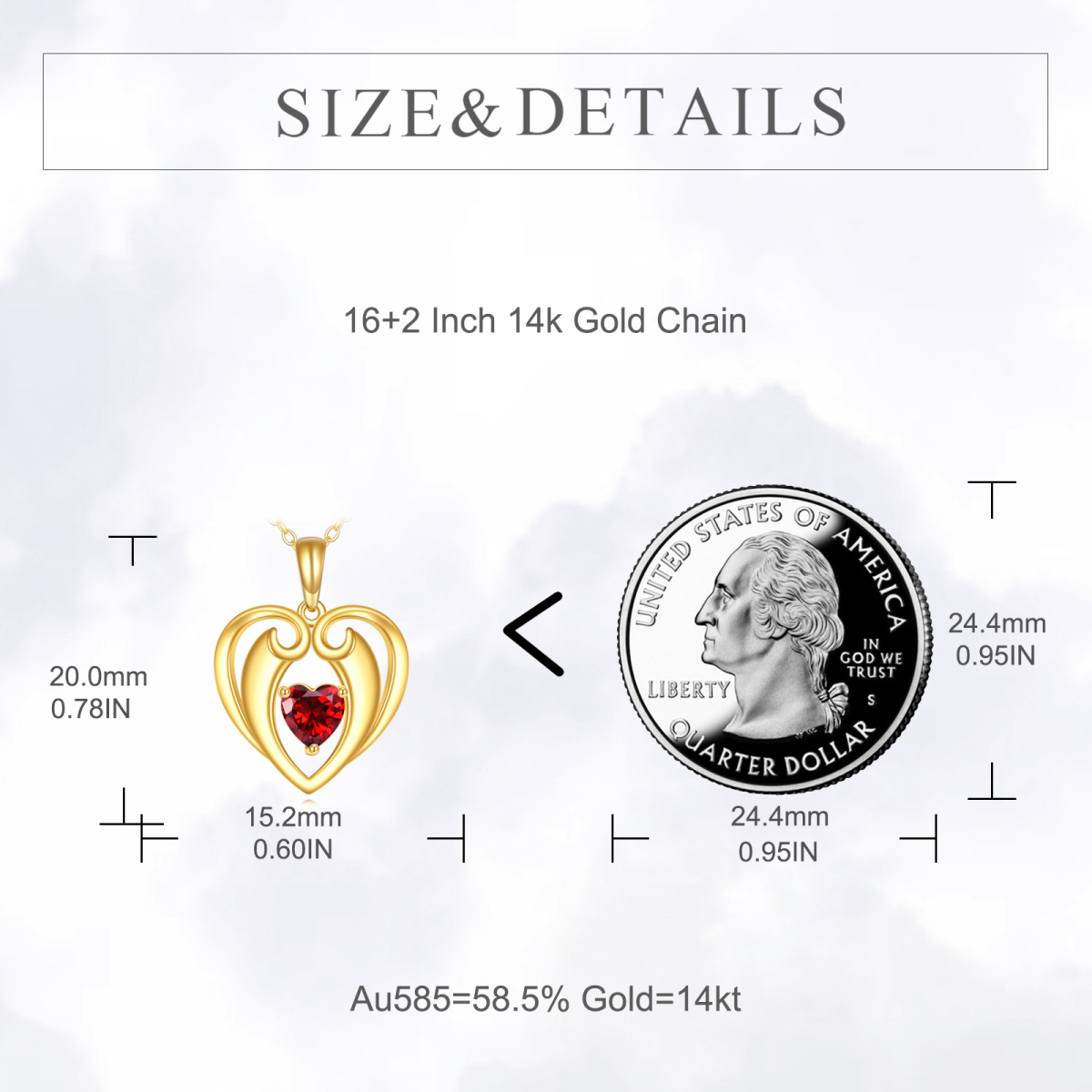 Halskette mit Herz-Zirkonia-Anhänger aus 14-karätigem Gold für Damen-5