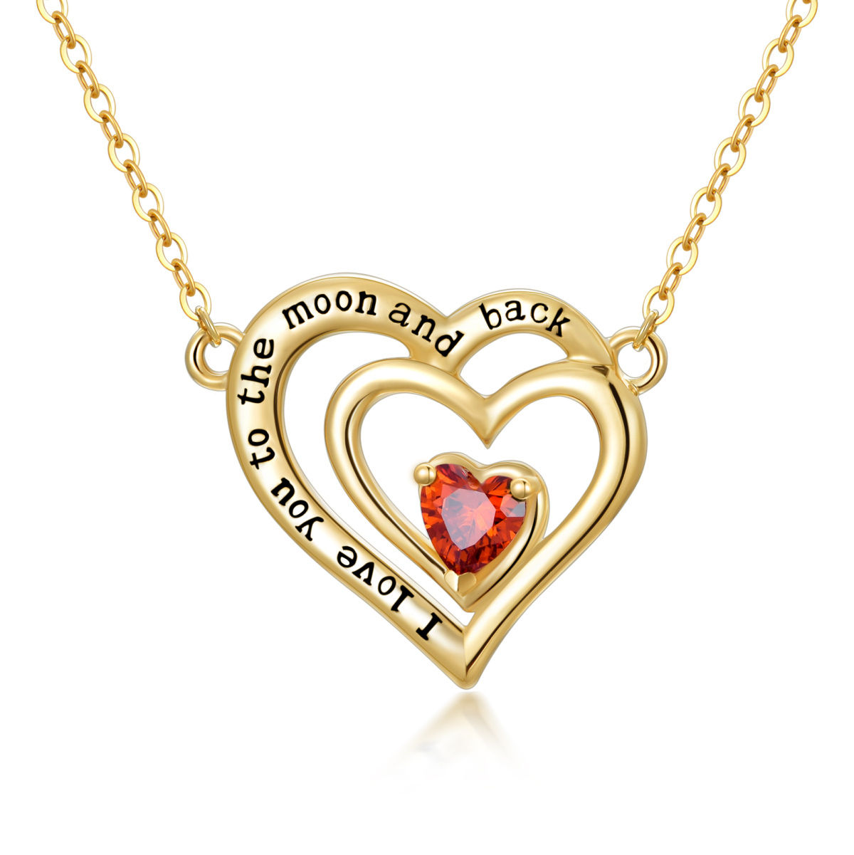 Collar con colgante de piedra natal de corazón de oro de 14 quilates con palabra grabada para mujeres y mejores amigas-1