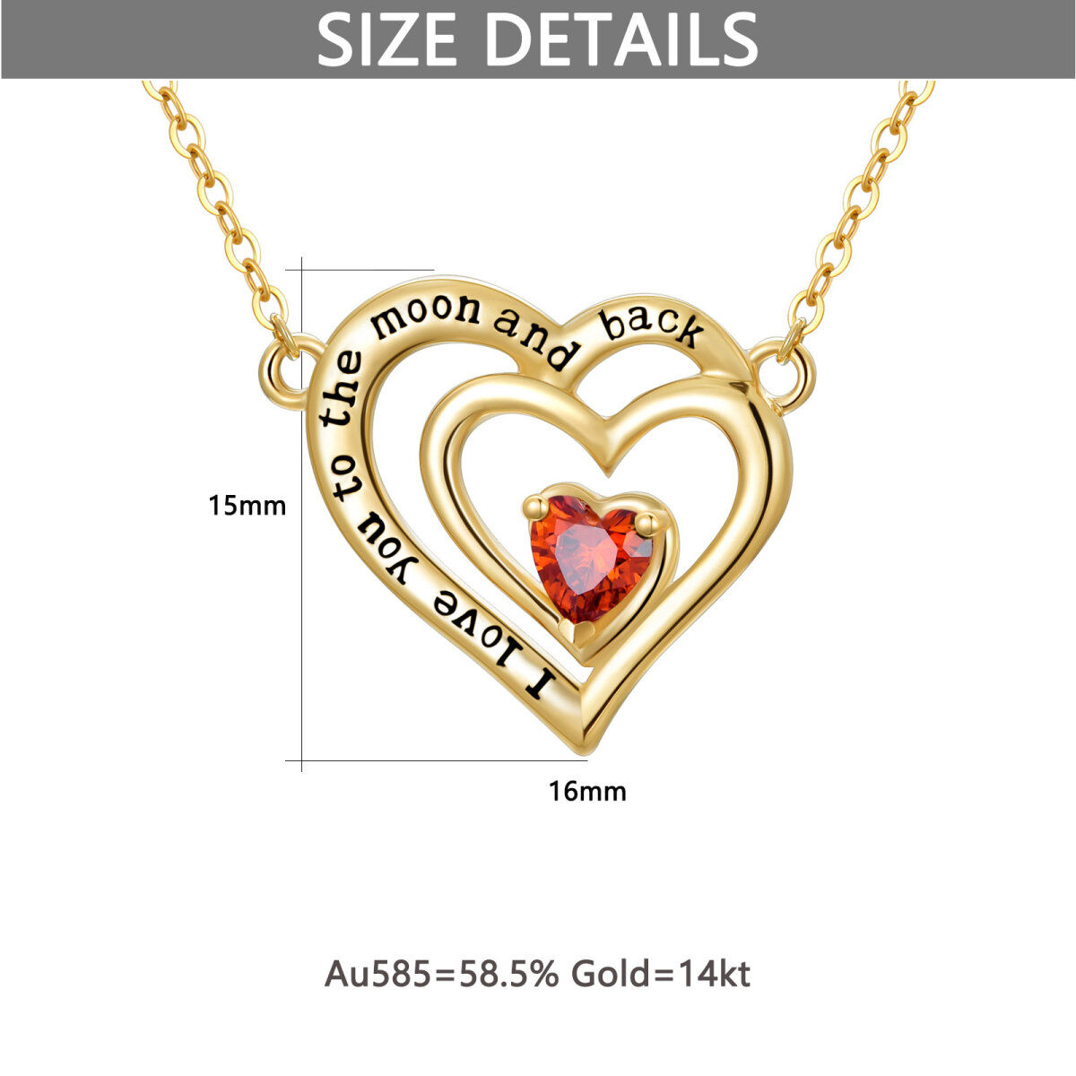 18K Gold Heart Birthstone Pendant Necklace With Engraved Word For Women Best Friends-5