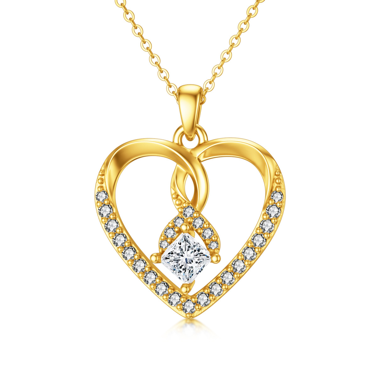 14K Gold Heart Shaped Cubic Zirconia Pendant Necklace-1