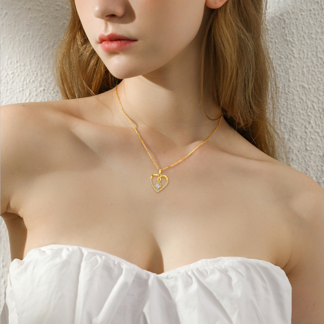 Collier en or 14K avec pendentif en forme de coeur en zircon cubique-2