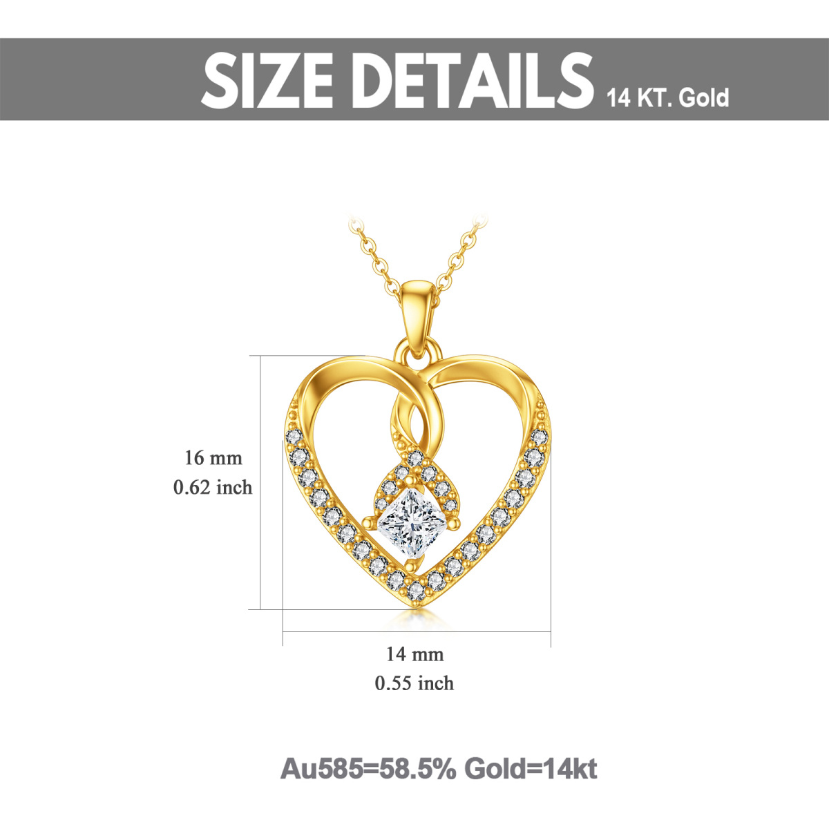 14K Gold Heart Shaped Cubic Zirconia Pendant Necklace-5