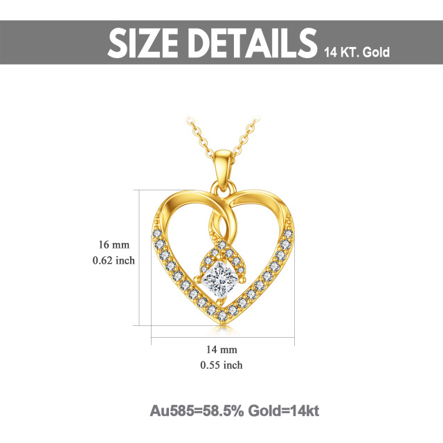 Collana con ciondolo a forma di cuore in oro 14K con zirconi cubici-5