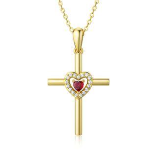 14K Gold Heart Cubic Zirconia Cross Pendant Necklace For Women Best Friend-5