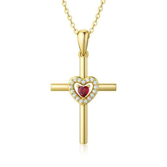 14K Gold Heart Shaped Cubic Zirconia Heart With Heart Pendant Necklace