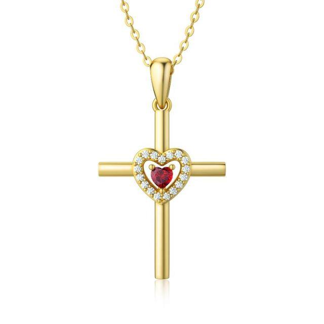 14K Gold Heart Shaped Cubic Zirconia Heart With Heart Pendant Necklace-4