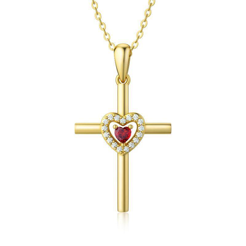 10K Gold Heart Cubic Zirconia Cross Pendant Necklace For Women Best Friend-1