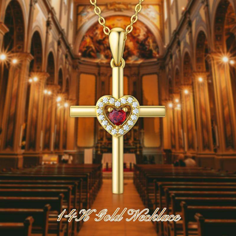 18K Gold Heart Cubic Zirconia Cross Pendant Necklace For Women Best Friend-3