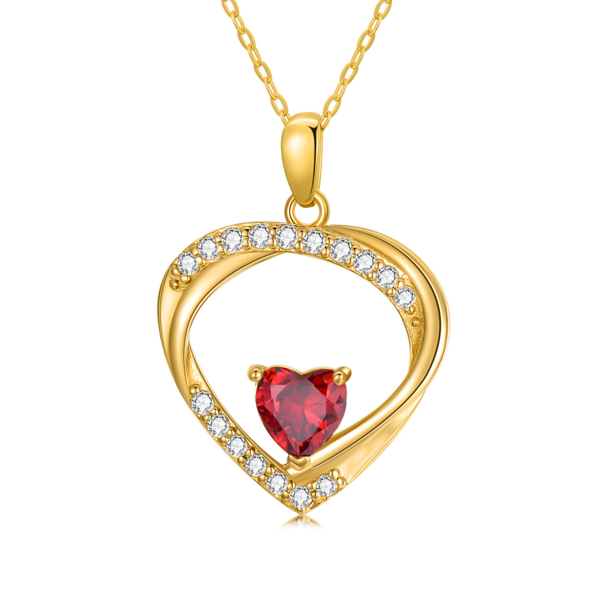 14K Gold Heart Cubic Zirconia Pendant Necklace For Women-1