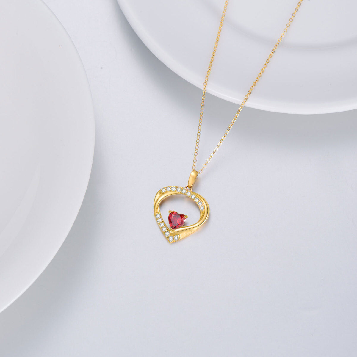 14K Gold Heart Cubic Zirconia Pendant Necklace For Women-3