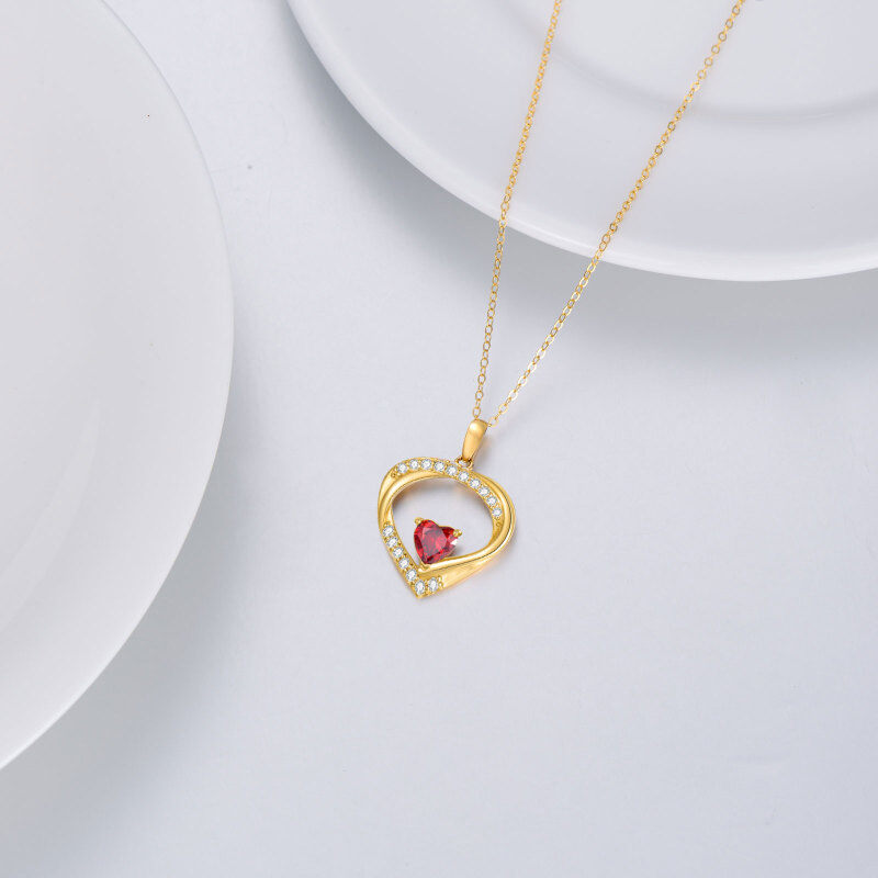 18K Gold Heart Cubic Zirconia Pendant Necklace For Women-3