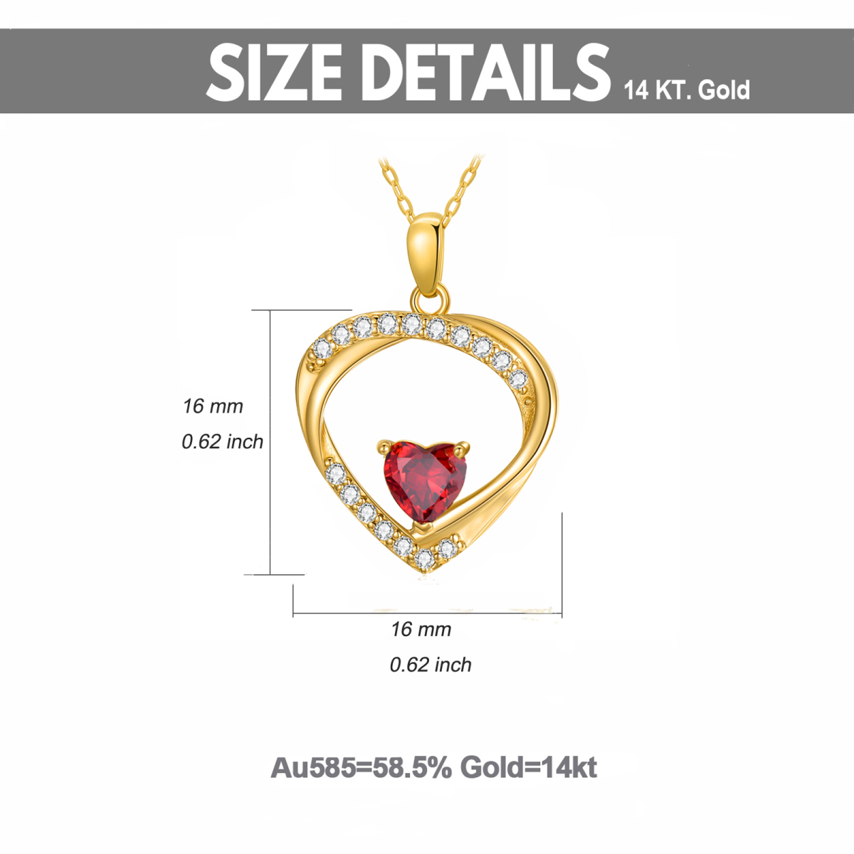 14K Gold Heart Cubic Zirconia Pendant Necklace For Women-6