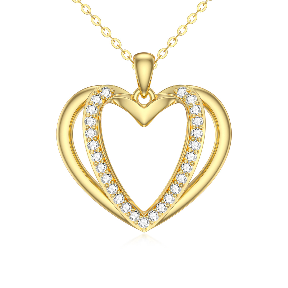 14K Gold Heart Cubic Zirconia Pendant Necklace For Women Best Friends-1