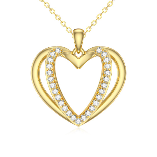 14K Gold Heart Cubic Zirconia Pendant Necklace For Women Best Friends