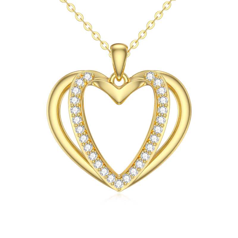 14K Gold Heart Cubic Zirconia Pendant Necklace For Women Best Friends-1