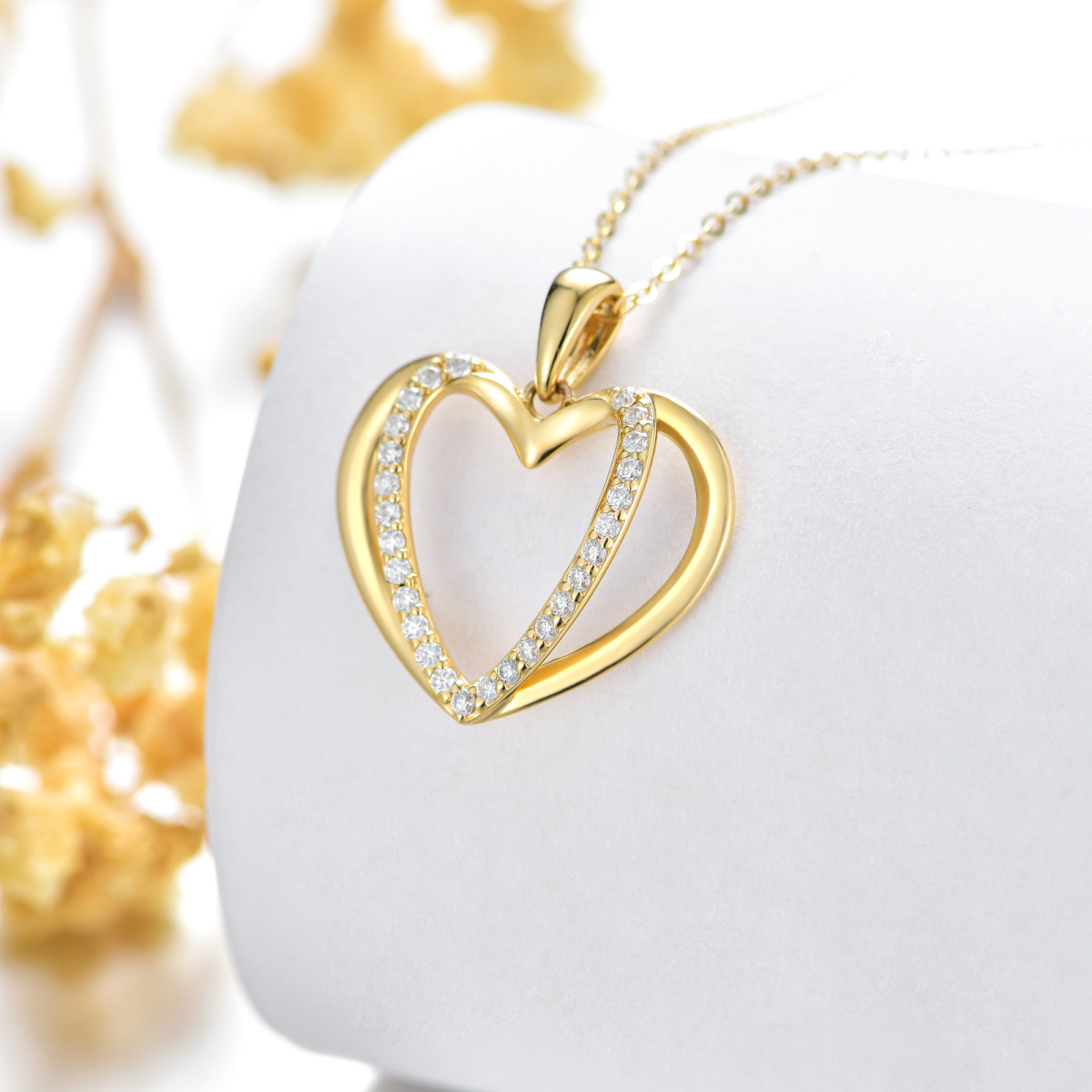 10K Gold Heart Cubic Zirconia Pendant Necklace For Women Best Friends-3