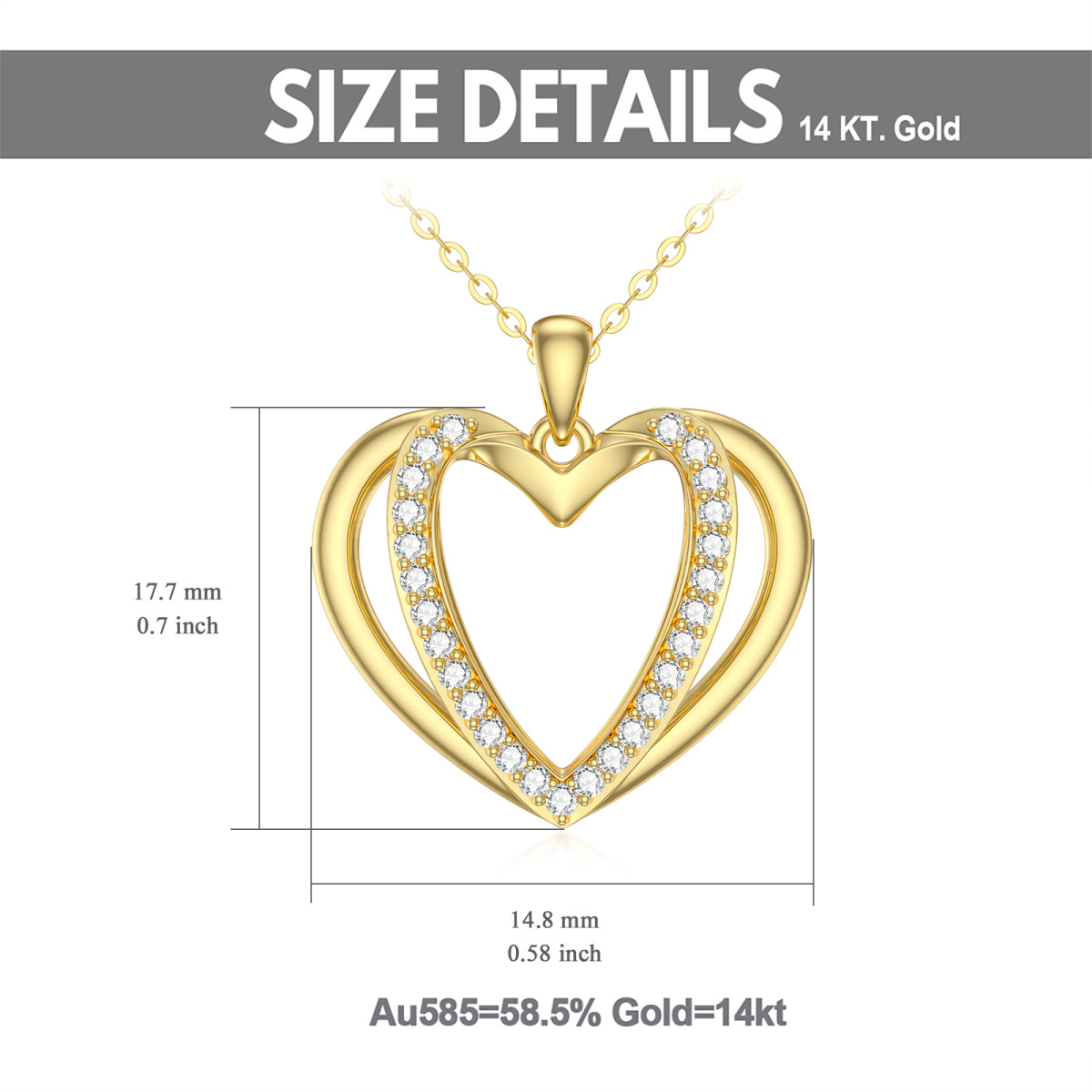 14K Gold Heart Cubic Zirconia Pendant Necklace For Women Best Friends-5