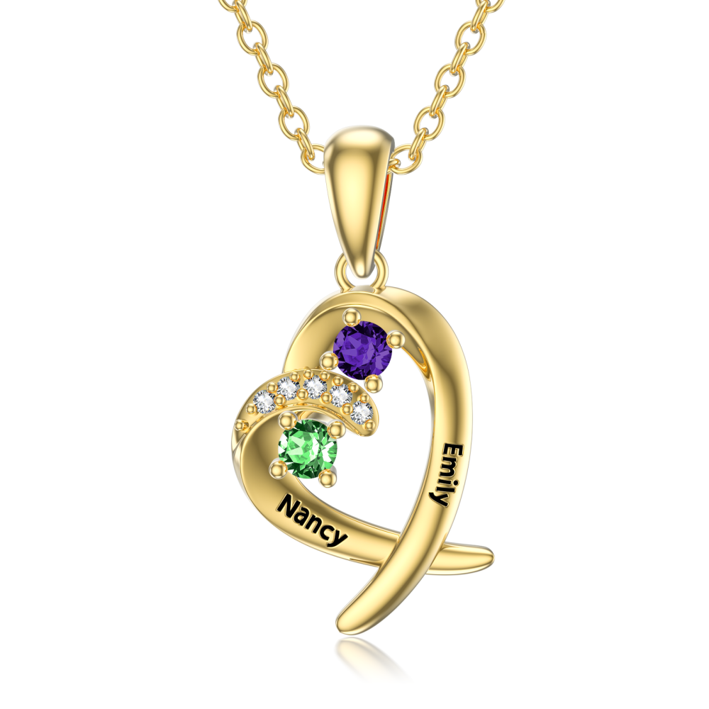 Colar com pendente de pedra de nascimento personalizado em forma de coração em ouro 10K com zircónias cúbicas-1