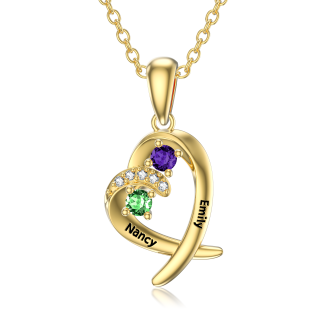 10K Gold Heart Shaped Cubic Zirconia Personalized Birthstone Pendant Necklace-57